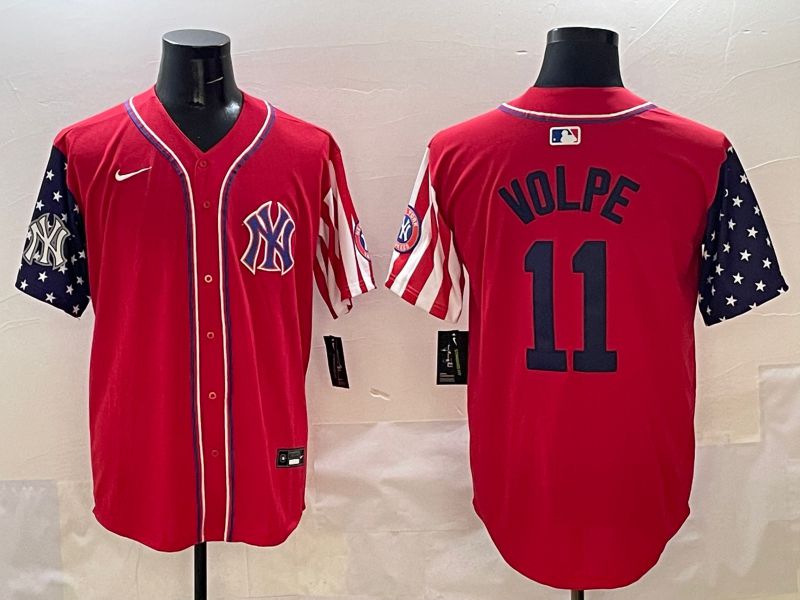 Men New York Yankees #11 Volpe Red a generation of national flags Jointly Name 2025 Nike MLB Jersey style 6->new york yankees->MLB Jersey